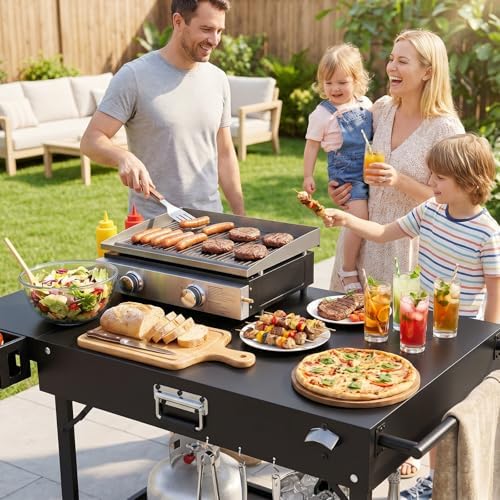 Baotree Grill Cart for Blackstone Griddle, Grill Cart Pizza Oven Stand, Foldable Cart Table with Wheels for Ninja, Cuisinart, Gozney, Solo Stove, BBQ Prep Tables Station, 45.3"x21.7"x28.3"