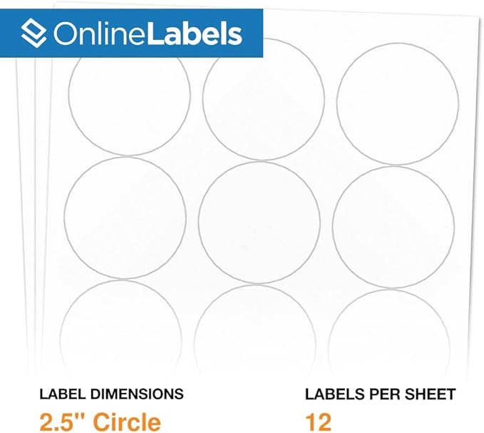 2.5 Inch Round Labels - Pack of 300 Circle Stickers, 25 Sheets - Inkjet/Laser Printer - Online Labels