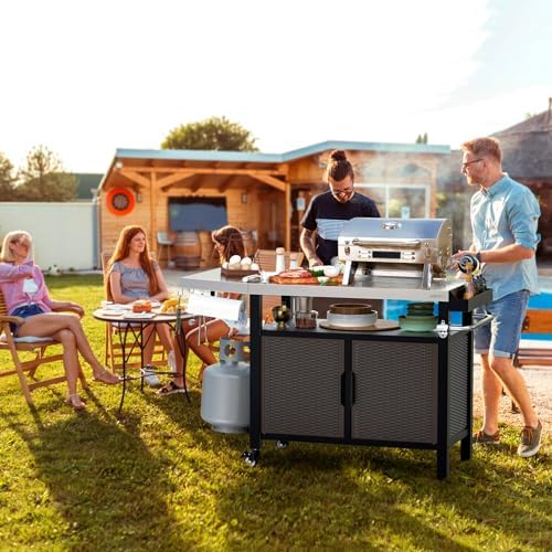 onlyfire 53" Rolling Kitchen Island Cart with XL Stainless Steel Tabletop