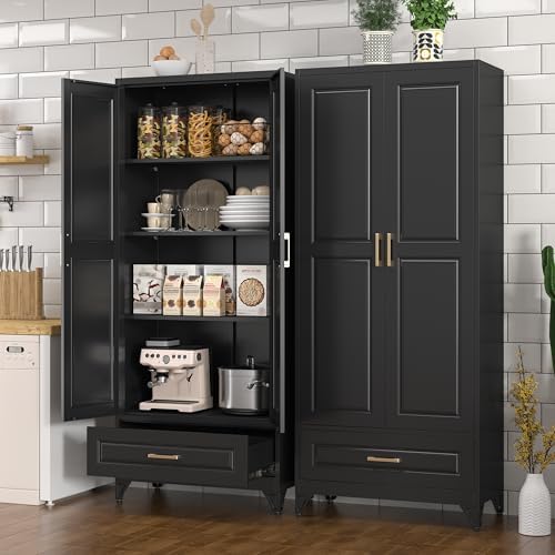 Polup 75" Metal Storage Cabinet, Tall Kitchen Pantry Cabinet with 1 Drawer