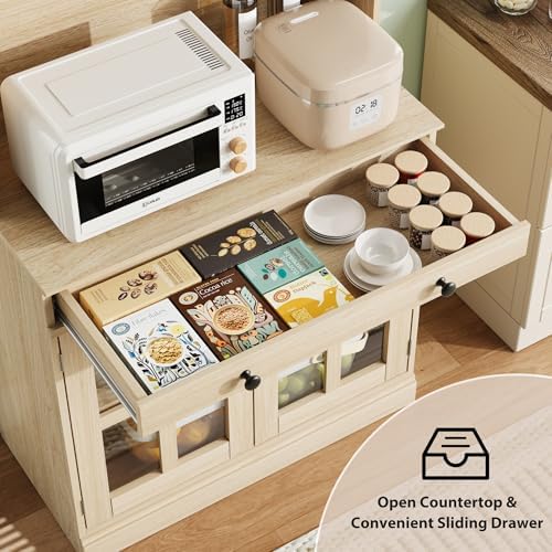 IDEAHOUSE 72" Kitchen Pantry Cabinet with Glass Doors & Drawer, Wood