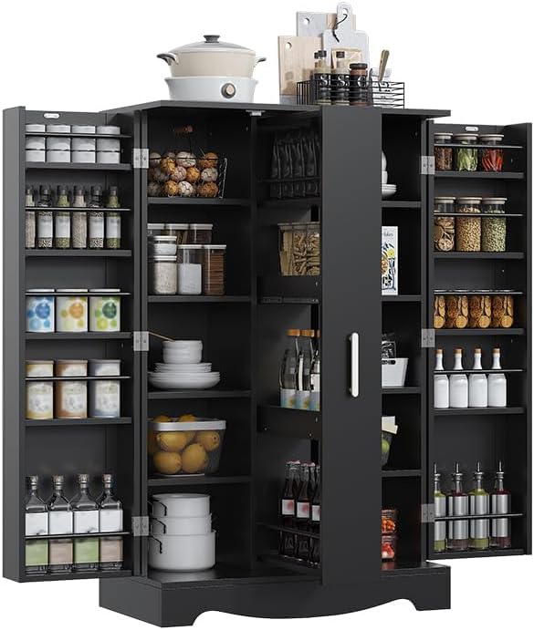 kepptory 47" Kitchen Pantry Cabinet with Pull Out Drawer Adjustable Shelves