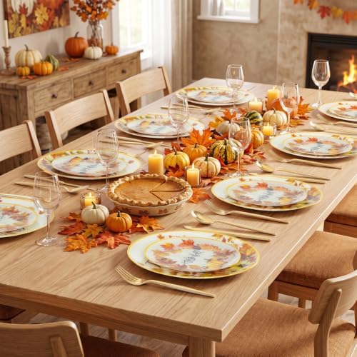 EjonirInjonir 60Pcs Elegant Thanksgiving Plastic Plates For Fall Dinner