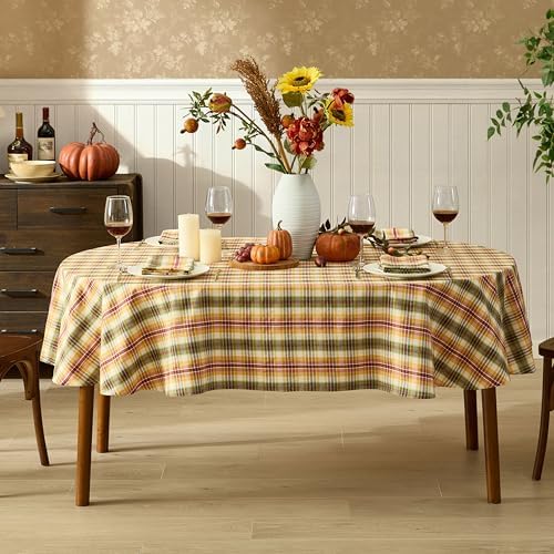 Newbridge Thanksgiving Wheatfield Plaid 60 x 84 Inch Oval Tablecloth