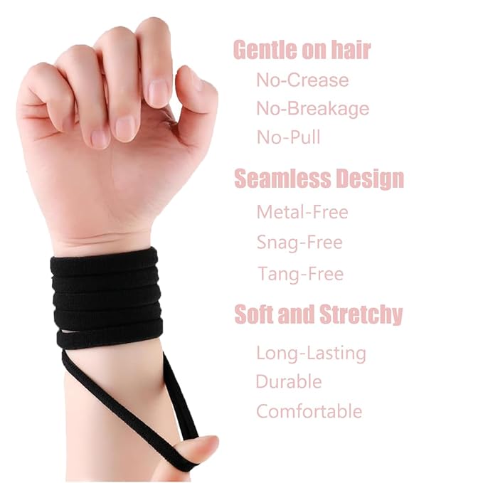 20pcs Thick Seamless Hair Ties for Curly Heavy and Long Hair - Hair Elastics for Women Men Girls Big Pony tails Holders Updos & Braids For All Hair Types No Damage No Tangle & No Breakage