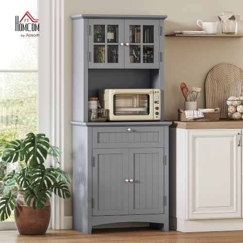 HOMCOM Elegant Buffet with Hutch, Kitchen Pantry Storage Cabinet Gray