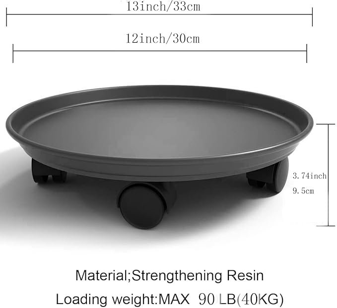 2 Pack Plant Caddy With Wheels 13inch,Round Potted Rolling Plant Stand With Wheels Heavy Duty Flower Pot Rack on Rollers Dolly Trolley Saucer Tray Pallet Plant Rollers with Wheels (13inch, Black)