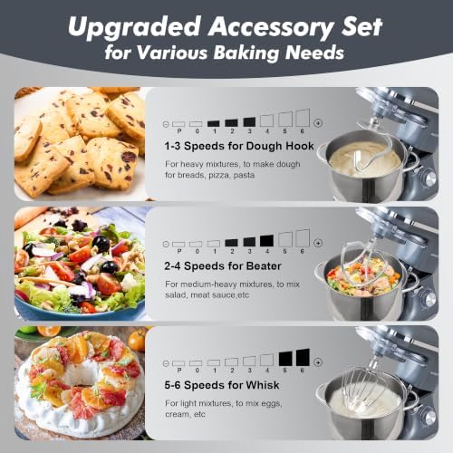 Aucma Stand Mixer,8QT 900W Tilt-Head Food Mixer, Kitchen Electric Mixer with Dough Hook, Wire Whip & Beater (Gray, 8QT)