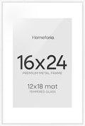 Homeforia 16 x 24 Picture Frame White, High End Metal 24x16 Poster Frame, 16 x 24 White Frames Matted to 12 by 18 inch Print, 24by16 Thin Frame with Mat 12x18 Photo, Tempered Glass, Wall Kit, Set of 1