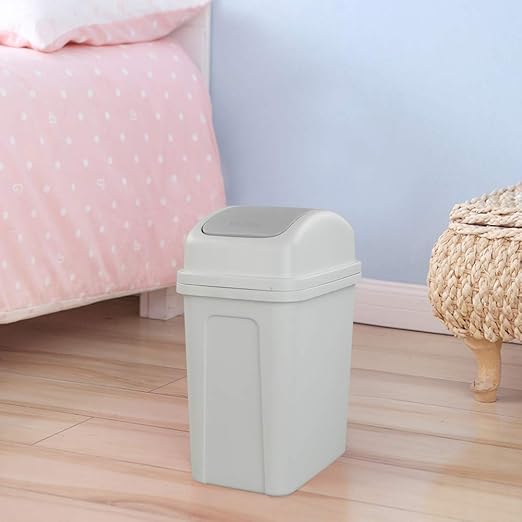 Asking 1.8 Gallon Small Trash Can with Swing-top Lid, Plastic Garbage Bin, Grey