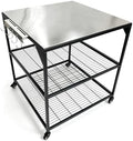 Three-Shelf Movable Stainless Steel & Steel Outdoor Dining Cart Table Pizza Oven Protable Grill and Heavy Duty Grill Cart Outdoor Table
