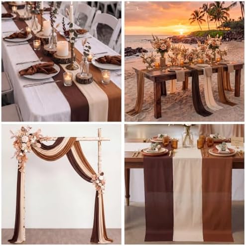 9 Pcs Fall Thanksgiving Table Runner, Boho Rustic Gauze 10ft