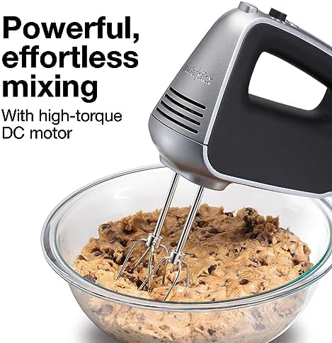 Proctor Silex 5-Speed + Boost Electric Hand Mixer with Powerful 1.3 Amp DC Motor For Effortless Mixing & Consistent Speed in Thick Ingredients, Slow Start, Silver (62501)