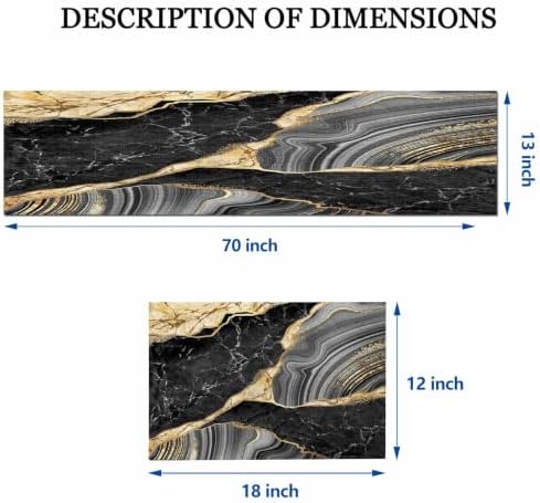 Mcalk Black Marble Table Runner and Placemats Set of 6 Pieces, Gold Marble Placemats, Modern Cloth Place Mats Indoor for Kitchen,Washable Linen Material for Dining Table