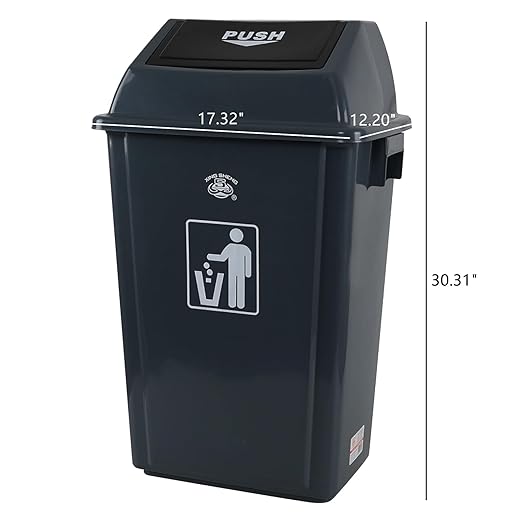 4-Pack Plastic Trash Can with Swing Lid, 15 Gallon Large Swing Top Garbage Can, Grey