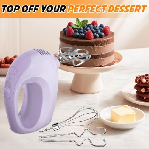 Showvigor Electric Hand Mixer with 5 Stainless Steel Whisks,5 Speed,Violet