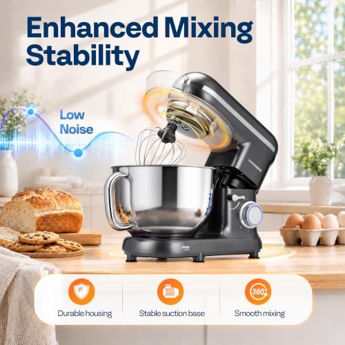 VIVOHOME Stand Mixer, 6-Quart Tilt-Head Kitchen Mixer with Bowl, Gray