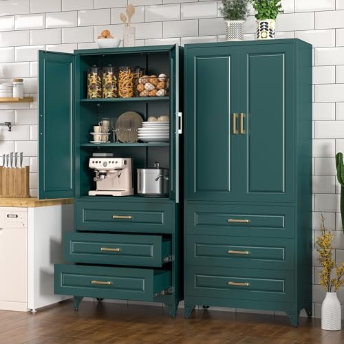 Polup 75" Metal Storage Cabinet, Kitchen Pantry Cabinet with 3 Drawers