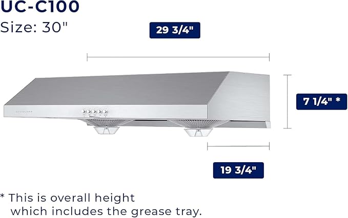 Hauslane Range Hood 30" Under Cabinet | Vent Hood | Stainless Steel Quiet Hood Range Stove | 3 Speed Slim Kitchen Range Hood| Energy LED Lamps | Fits 6 Inch Round Ducts, Chef Series C100