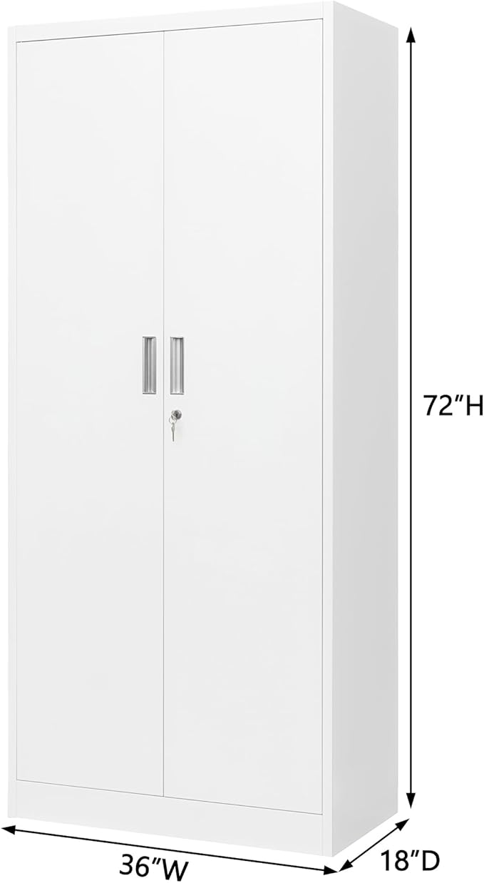 CJF Metal Storage Cabinet, 72" H Locking Storage Cabinet with Adjustable Shelvesand Doors, Metal Cabinets for Office/Home/Garage/School-White