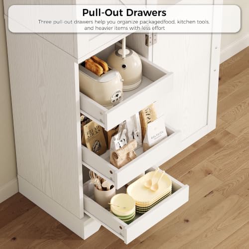 IRONCK Tall Pantry Cabinet, Narrow Kitchen Storage Cabinet with Drawers