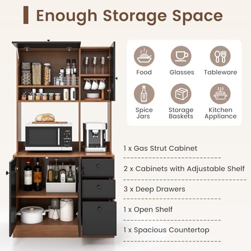 PETSITE Kitchen Buffet Hutch Storage Cabinet, 71" Freestanding Pantry with 3 Cabinets & Drawers, Adjustable Shelves, Microwave Cupboard for Living Room, Dining Room