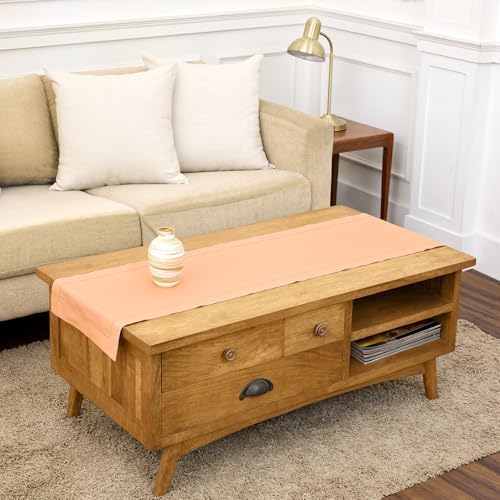 Solino Home Cotton Linen Dining Table Runner Peach Hemstitch, 14 x 48 in
