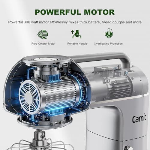 Camic 7.45 QT Tilt-Head Stand Mixer, Electric Mixer for Baking (Silver)