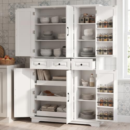Ball & Cast 72" Kitchen Pantry Cabinet with Pull-Out Trays, White