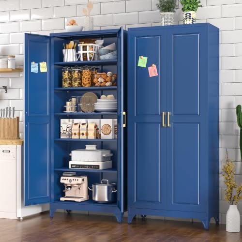 Polup 75" Pantry Cabinet, Tall Metal Storage Cabinet with Doors and Shelves