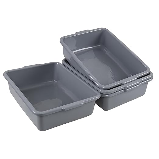 4 Packs 23 L Plastic Bus Tubs, Commercial Bus Box Bins, Gray