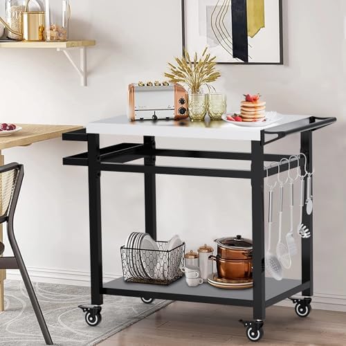 32" Double-Shelf Grill Table, Movable Grill Cart for Ninja