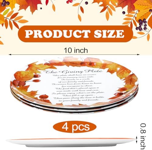 Sliner 4 Pcs Melamine Thanksgiving Maple Plates Fall Dinnerware 10 Inch