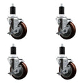 Service Caster Brand Replacement Set for Uline Casters - Swivel 1-1/2 Inch Expanding Stem Casters with 4 Inch Maroon Polyurethane Wheel-Includes 4 Swivel Casters and Brakes-Fits Uline Worktable H-5746