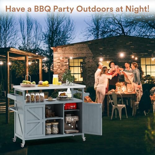 Zevemomo Outdoor Grill Cart with Storage, Lockable Casters, Gray-Blue