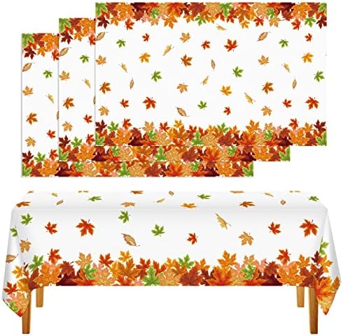 Unittype 3 Pcs Fall Maple Leaf Tablecloth Disposable Plastic