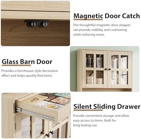 IDEAHOUSE 72" Kitchen Pantry Cabinet with Glass Doors & Drawer, Wood