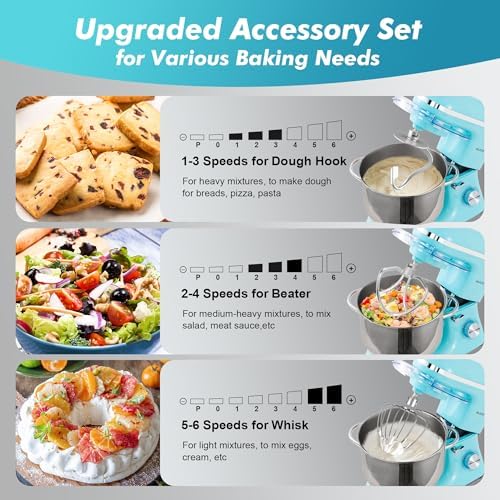 Aucma Stand Mixer, 8QT 900W 6-Speed Tilt-Head Food Mixer, Kitchen Electric Mixer with Dough Hook, Wire Whip & Beater (Blue, 8QT)