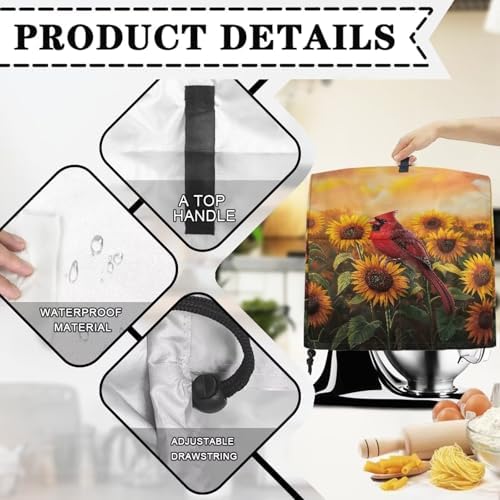 Cardinal Bird Sunflower Mixer Covers 4.5-5 Quart Stand Mixer Covers Protector Kitchen Aid Mixer Cover Accessories Decoration