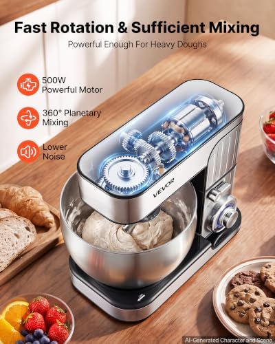 VEVOR 7.4 Qt Tilt Head Stand Mixer 500W Electric Dough Mixer