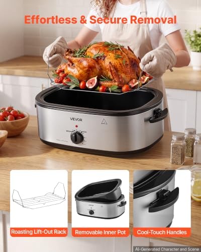 VEVOR Electric Roaster Oven, 18 Qt 1450W, Turkey Roasting Pan, Viewing Lid