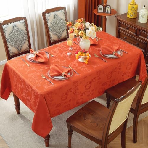 SASTYBALE Fall Tablecloth Rectangle Jacquard, 60" x 120", Rust