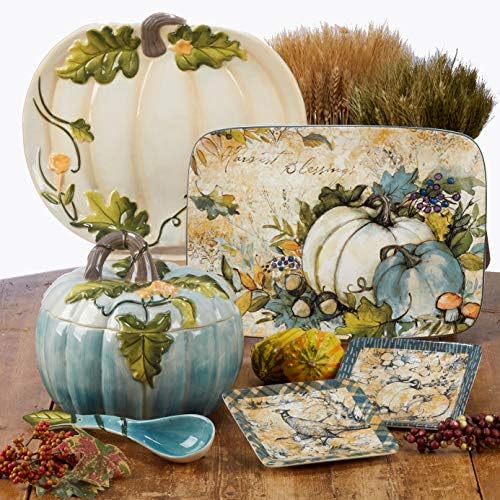 Harvest Gatherings 14" x 10" Rectangular Ceramic Serving Platter – Autumn Pumpkin & Foliage Design – Fall Tableware for Thanksgiving, Holiday Dinners, Buffets, Charcuterie & Seasonal Entertaining