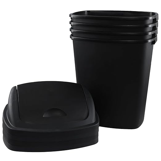 18 Gallon Trash Can, Commercial Plastic Wastebasket, Black Garbage Can Container Bins for Bedroom/Bathroom/Office, 26.7 Inch Tall (Set of 4)