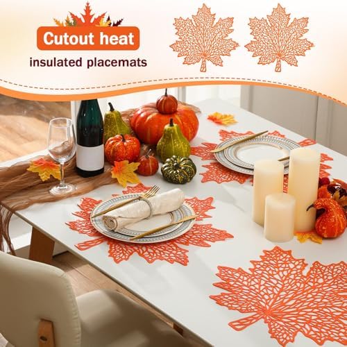 Ziliny 12 Pack Thanksgiving Maple Leaf Placemats, Fall Placemat, Orange Red