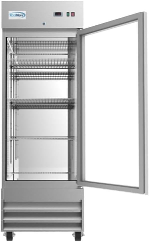 Pemberly Row 29" 1 Glass Door Steel Reach-in Refrigerator Cooler in Silver
