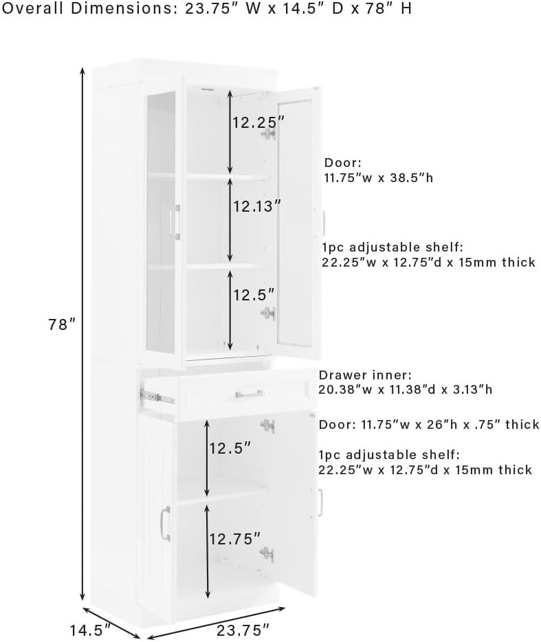 Crosley Furniture Stanton Glass Door Pantry Storage Cabinet