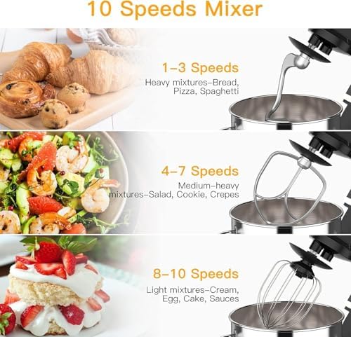 GarveeLife 7.5QT Stand Mixer, 10-Speed Tilt-Head Electric Food Mixer with Stainless Steel Bowl, 660W Motor, Dough Hook, Whisk & Beater, Compact Design for Home Baking,Black