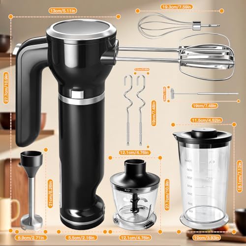Showvigor Handmixer Electric Handheld, 6-in-1 Multifunctional Handheld Immersion Blender Bundle and Whisk, Milk Frother, Food Chopper