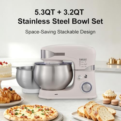 6-Speed 5.3QT+3.2QT Two-Bowl Stand Mixer, Creamy White